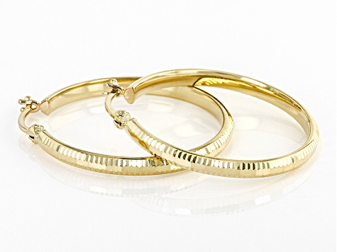 14k Yellow Gold Diamond-Cut 1 1/8" Hoop Earrings