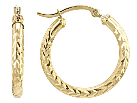 14k Yellow Gold Diamond-Cut 1 1/32" Hoop Earrings