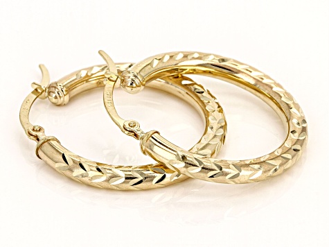 14k Yellow Gold Diamond-Cut 1 1/32" Hoop Earrings