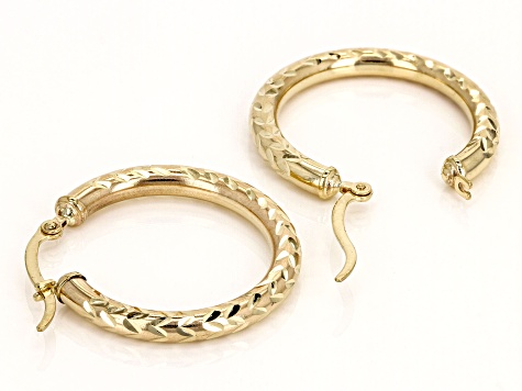 14k Yellow Gold Diamond-Cut 1 1/32" Hoop Earrings