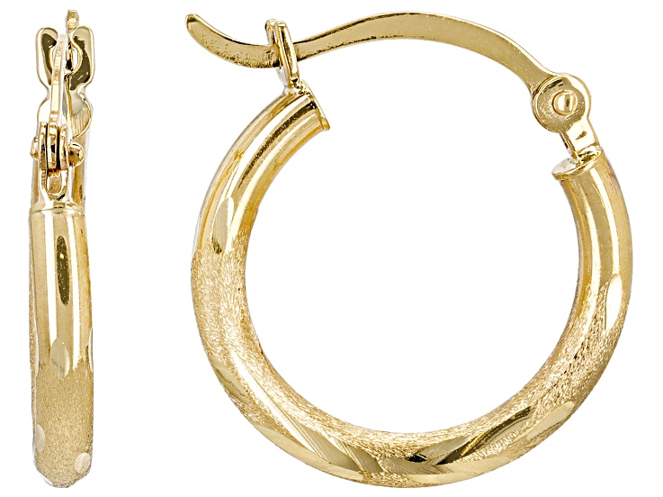 14k Yellow Gold Polished, Diamond-Cut, & Satin Finish 5/8 Hoop Earrings -  DOM553