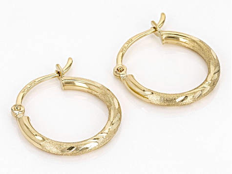 14k Yellow Gold Polished, Diamond-Cut, & Satin Finish 5/8" Hoop Earrings