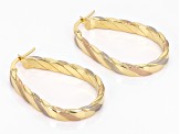 14k Yellow Gold Tri-Color Textured Oval 1 5/16" Hoop Earrings