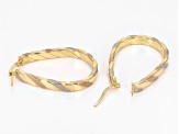 14k Yellow Gold Tri-Color Textured Oval 1 5/16" Hoop Earrings