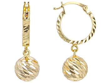 Picture of 14k Yellow Gold Diamond-Cut Ball Dangle Hoop Earrings