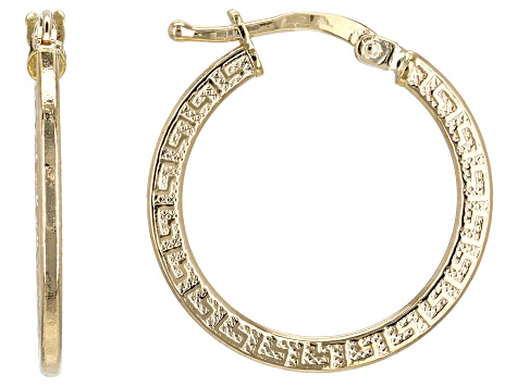 14k Yellow Gold Greek Key 3/4" Hoop Earrings