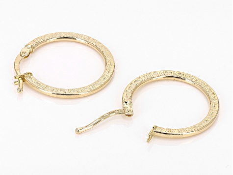 14k Yellow Gold Greek Key 3/4" Hoop Earrings