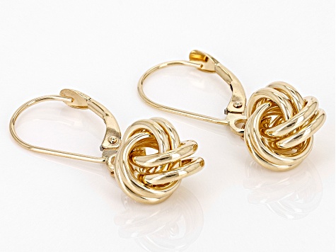 14k Yellow Gold 1" Love Knot Dangle Earrings