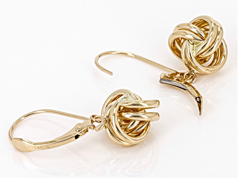 14k Yellow Gold 1" Love Knot Dangle Earrings