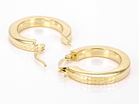 14k Yellow Gold Diamond-Cut Square Tube 7/8" Hoop Earrings