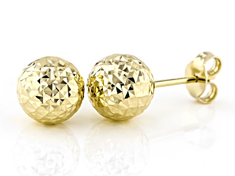 14k Yellow Gold 8mm Diamond-Cut Ball Stud Earrings - DOM599 | JTV.com
