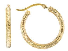 14k Yellow Gold 1 1/32" Diamond-Cut Hoop Earrings
