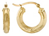 14k Yellow Gold Diamond-Cut & Satin Finish Hoop Earrings