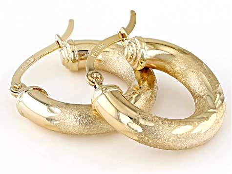 14k Yellow Gold Diamond-Cut & Satin Finish Hoop Earrings