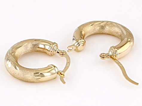 14k Yellow Gold Diamond-Cut & Satin Finish Hoop Earrings