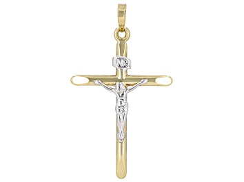 Picture of 10k Yellow Gold & Rhodium Over 10k Yellow Gold Crucifix Pendant