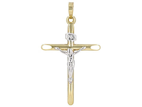 10k Yellow Gold & Rhodium Over 10k Yellow Gold Crucifix Pendant