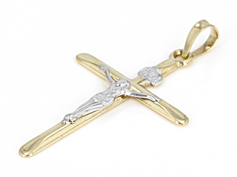 10k Yellow Gold & Rhodium Over 10k Yellow Gold Crucifix Pendant