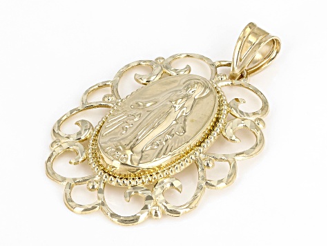 10k Yellow Gold Holy Mary Filigree Design Pendant