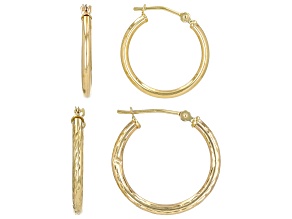 10k Yellow Gold Polished & Diamond-Cut Edge Hoop Earring Set of 2