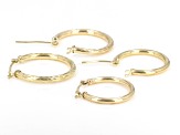 10k Yellow Gold Polished & Diamond-Cut Edge Hoop Earring Set of 2