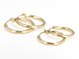 10k Yellow Gold Polished & Diamond-Cut Edge Hoop Earring Set of 2