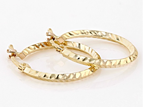 14k Yellow Gold 3/4" Diamond-Cut Hoop Earrings