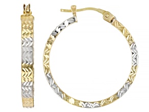 14k Yellow Gold & 14k White Gold 15/16" Diamond-Cut Hoop Earrings