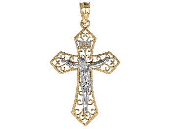 Picture of 14k Yellow Gold & Rhodium Over 14k Yellow Gold Crucifix Pendant