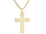 10k Yellow Gold Diamond-Cut Domed Cross Pendant Rope Link 22 Inch Necklace