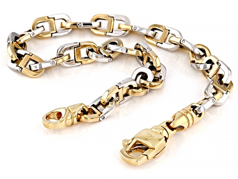 14k Yellow Gold & Rhodium Over 14k Yellow Gold 6mm Solid Designer Mariner Link Bracelet