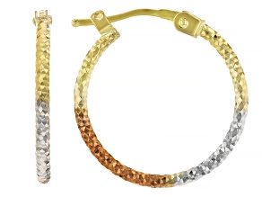 14k Yellow Gold Tri-Color 11/16" Diamond-Cut Hoop Earrings