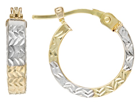 14k Yellow Gold & 14k White Gold Over 14k Yellow Gold 9/16" Diamond-Cut Hoop Earrings