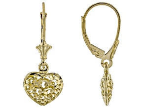 14K Yellow Gold Filigree Heart Earrings
