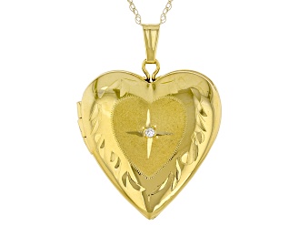 10k Yellow Gold Heart Locket Pendant With White Lab Grown Diamond Accent & 18 Inch Chain