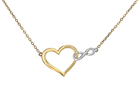 10k Yellow Gold and Rhodium Over 10k White Gold Two-Tone Infinity Heart Necklace
