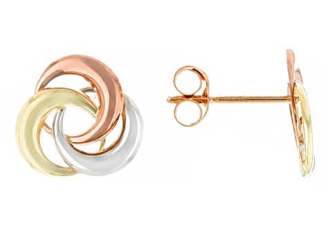 14k Yellow, White and Rose Gold Tri-Color Love Knot Stud Earrings