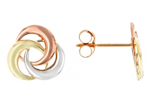 14k Yellow, White and Rose Gold Tri-Color Love Knot Stud Earrings