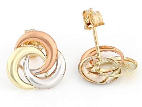 14k Yellow, White and Rose Gold Tri-Color Love Knot Stud Earrings
