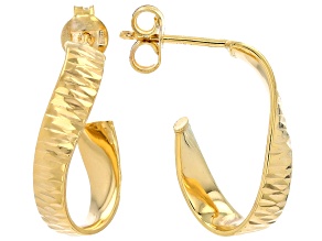 14k Yellow Gold Diamond Cut J-Hoop Earrings