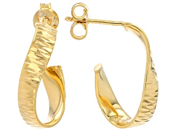 Picture of 14k Yellow Gold Diamond Cut J-Hoop Earrings