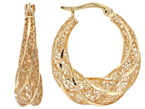 14k Yellow Gold Diamond Cut Filigree Hoop Earrings