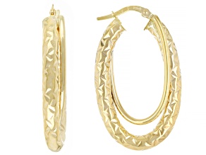 10k Yellow Gold Diamond Cut Oval Hoop Earrings