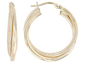 14k Yellow Gold Textured Hoop Earrings