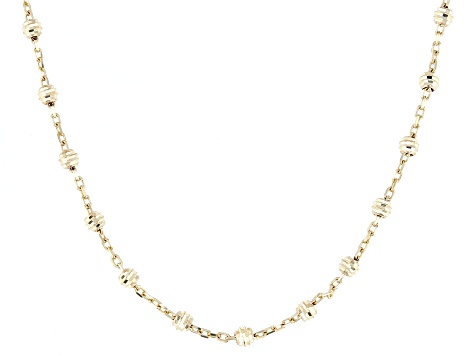 14k Yellow Gold 2mm Diamond Cut Bead Station Necklace