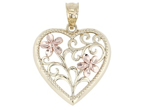 10k Yellow Gold Heart and Flowers Pendant