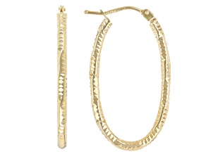 14k Yellow Gold 1" Diamond Cut Oval Hoop Earrings