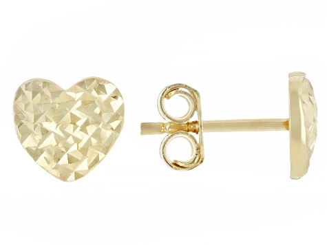 14k Yellow Gold Diamond Cut Heart Stud Earrings DOM953 JTV