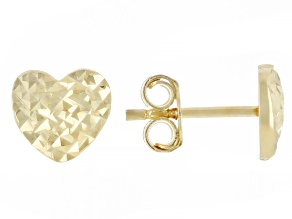 14k Yellow Gold Diamond Cut Heart Stud Earrings