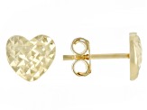 14k Yellow Gold Diamond Cut Heart Stud Earrings